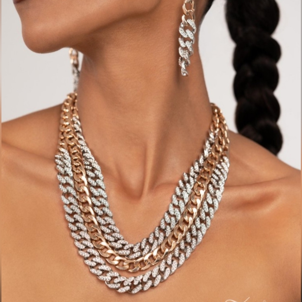 Zi Collection ~ The Melvin - Gold & Silver Necklace & Earrings Set